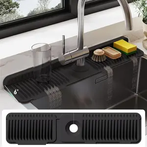 4'' Longer Faucet Mat for Kitchen Sink Splash Guard[7° Slope Fast Self-draining][Snap Lock Fit]Kitchen Sink Faucet Mat Splash Guard Kitchen Sink Area Water Splash Guard Behind Faucet Draining Mat