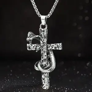 Gothic vintage cross pendant necklace, suitable for both men and women, featuring a silver and black two-tone design and a 27-inch bead chain.