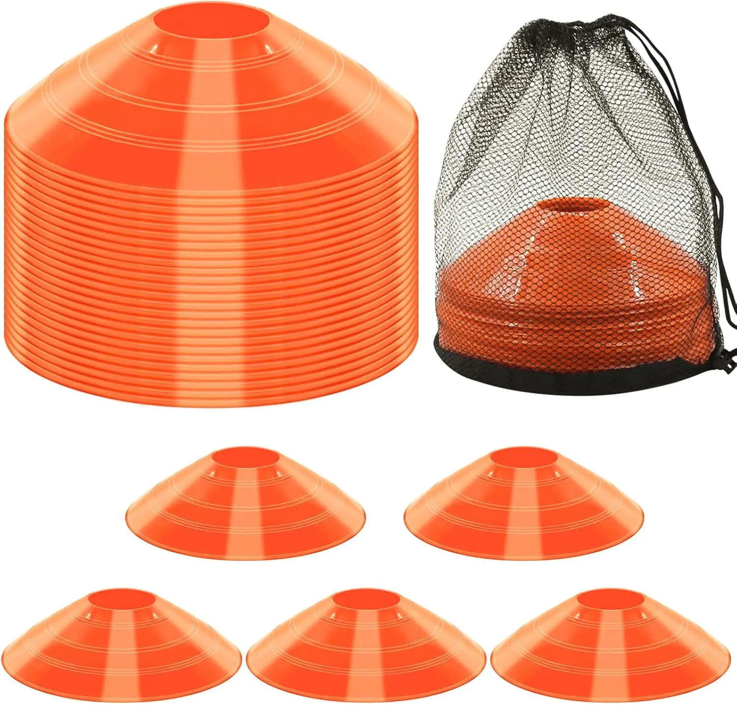 60/30 Pack Soccer  Cones - Agility Cones with Carry Bag, Sturdy Disc Cones for  , Soccer, Football, Basketball, Indoor Outdoor , Festive Events, Field Cone Markers