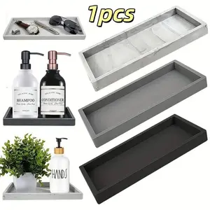 1-Piece Rectangular Silicone Tray with Marble Pattern Bathroom Tray Suitable for Vanity, Dining Table, Kitchen Bathroom Accessories, Perfume, Cosmetics, Bathroom Decor Supplies