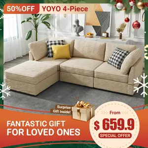 【4 Packages Shipping】Ovios 99" Modular Sectional Sofa Couch with Ottoman, L-Shaped Sectional Sofa Set with Flexible Configuration - 98.6"W x 65.4"D x 28.7"H, 3 Seater