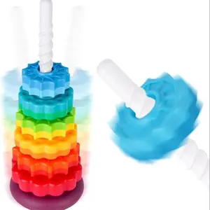 Baby Spinning Toy ABS Plastic and Color Rainbow Design,Focus on Children Educational and Interactive Learning's Stack Toys, Suitable for Gifts for Boys and Girls, Blocks Tower Game
