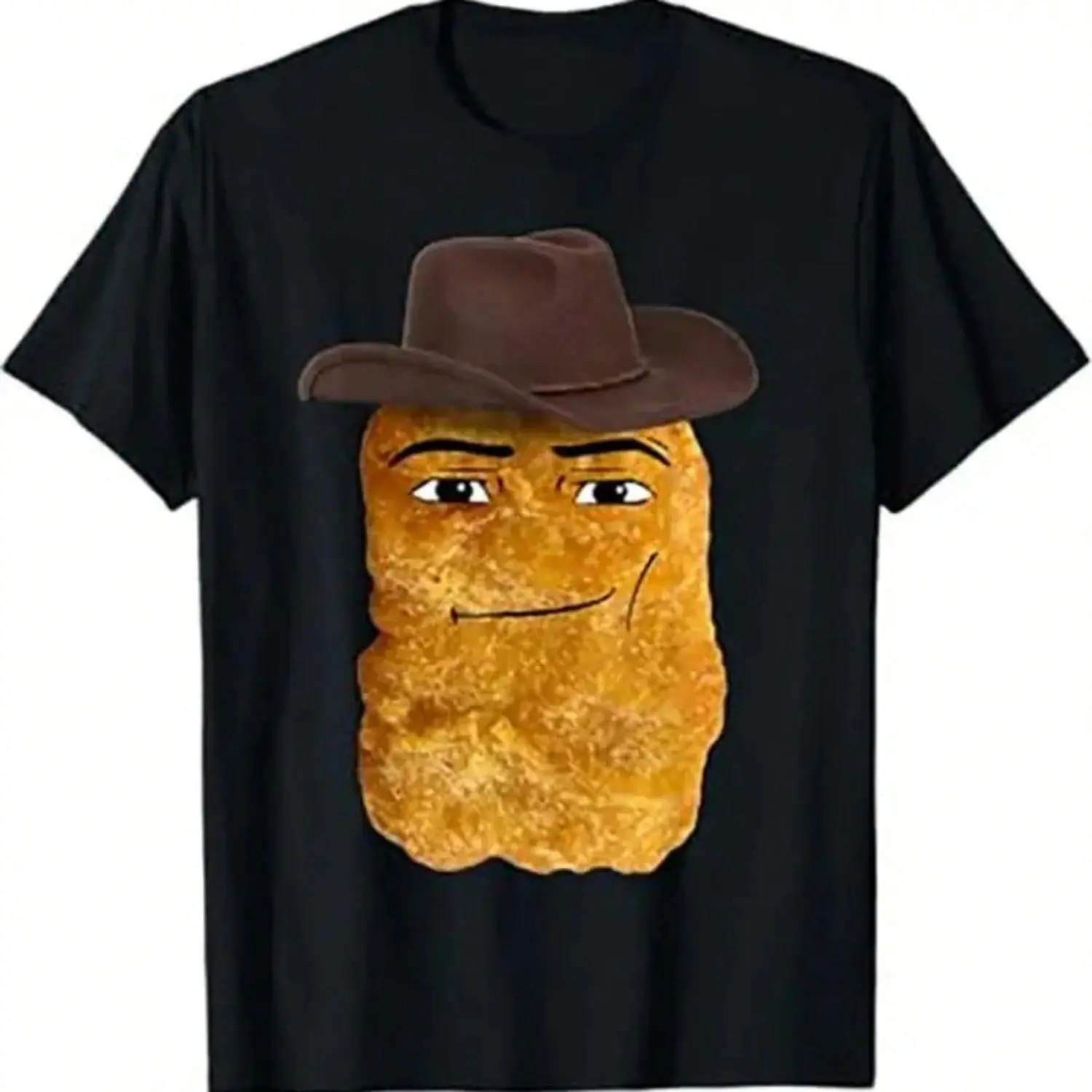 Men's 100% Cotton Round Neck Shortsleeve Menswear T-Shirt - Preppy Retro Regular Fit, Cowboy Chicken Nugget Fat Nuggets Meme Graphic, Basic All Seasons Top for Daily Wear or Back-to-School Cowboy Themed Party