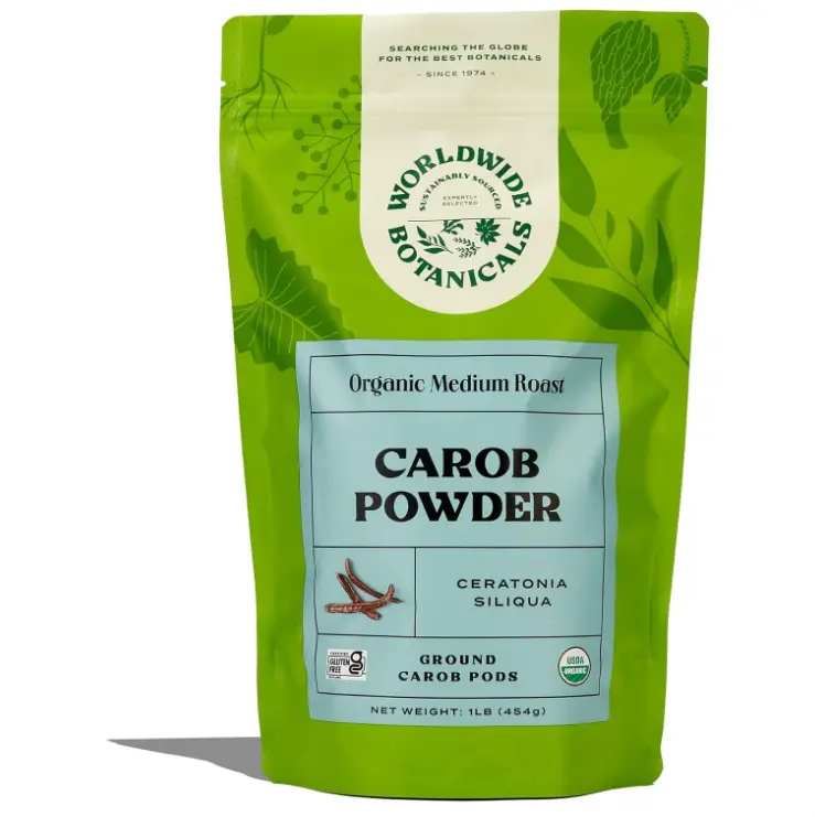 Worldwide Botanicals Organic Carob Powder, Medium Roast – 1 lb – Caffeine Free Cocoa Alternative – Low Fat Super Food with Natural Sweetness– Gluten Free, Kosher, 16 ounces