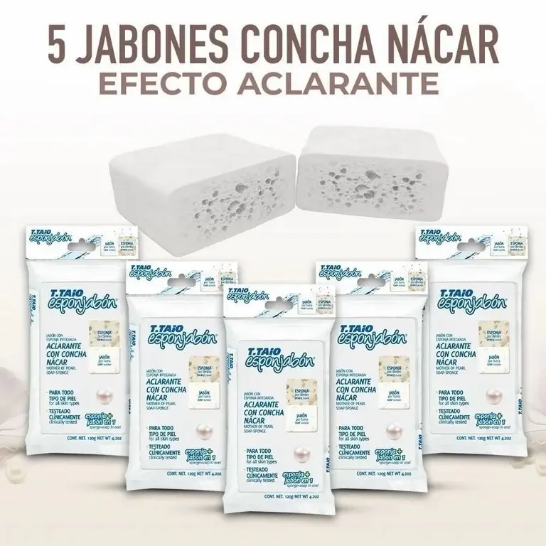 Esponjabon Mother of Pearl (Concha Nácar) Sponge Soap, 5-Pack Viral TikTok Beauty Soap