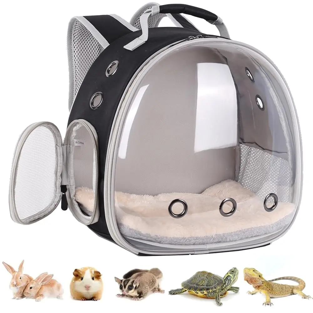 Portable Small Animal Backpack Carrier - Breathable, Easy-Access Zebra Print Plastic Travel Bag for Guinea Pigs, Small Exotic Pets (2 Soft Mats Included)