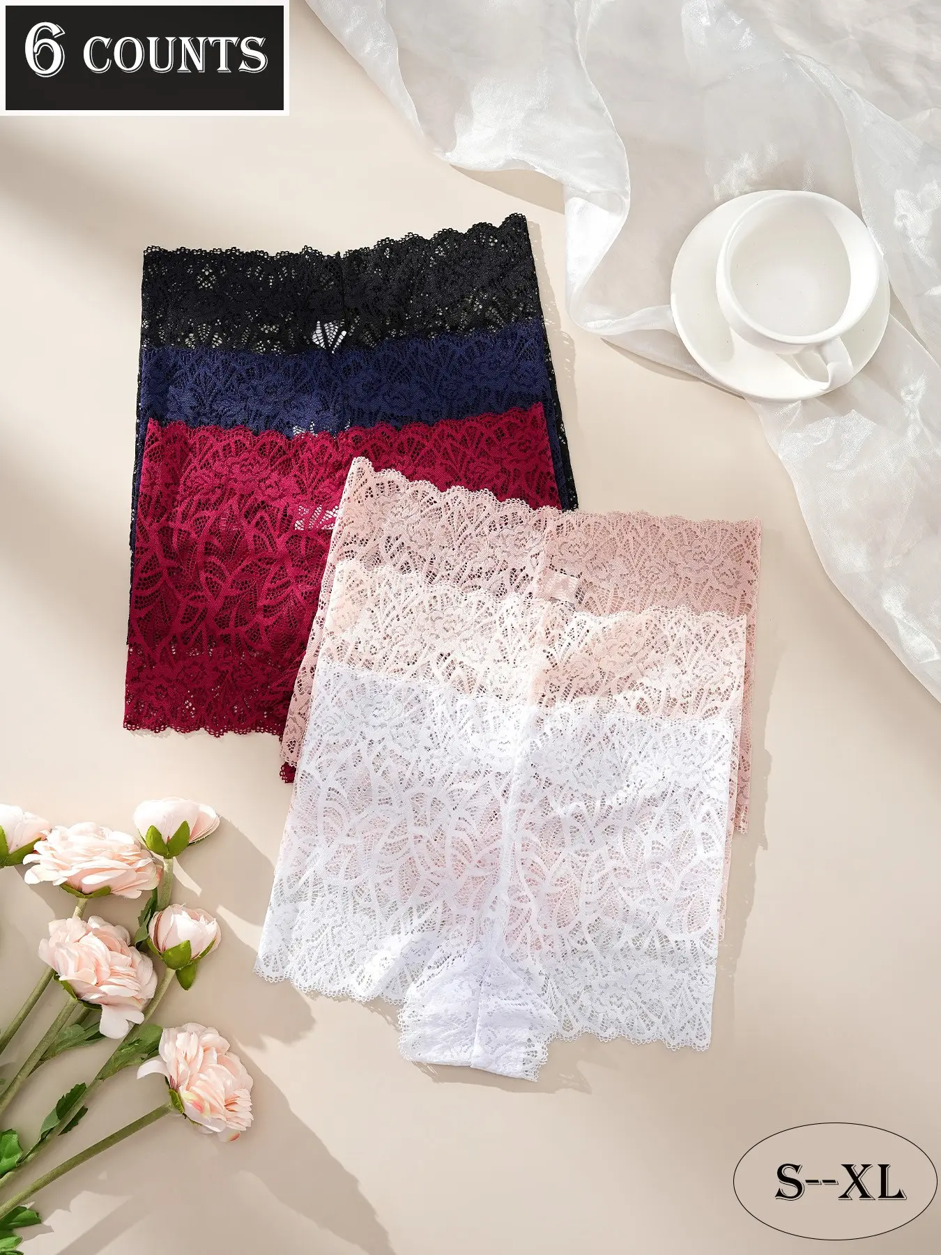 Dorsu Women's Lace Triangle Panties Set, High Stretch Floral Leaf Design, Soft Breathable Fabric, Comfortable for Daily Wear, Fashion Breathable Underwear