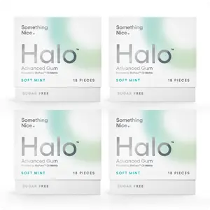 Halo Advanced Gum by Something Nice – nHAp + BioFuse Oil Matrix + Xylitol – Natural Chicle Base, Cavity-Preventing, Remineralizing Chewing Gum, Mint Flavor, 4 Pack