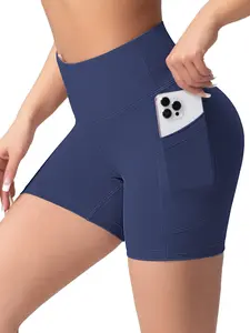 1 Piece Fashionable Solid Color Casual Shorts for Women with Pockets Comfortable Daily Exercise Fitness Solid Color Shorts, Minimalist Activewear, Elastic Waist Shorts, Solid Sports Shorts