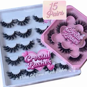 15 Pairs Fluffy Lashes Lengths 10mm-25mm Faux Mink Full Volume High Quality Strip Eyelashes Reusable Makeup Cosmetic Lightweight