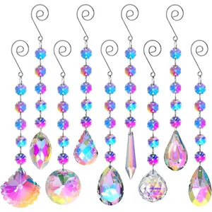 9 Pack Iridescent Sun Catchers with ,Rainbow Maker  Suncatchers for Window Hanging Colored Glass Wind Chimes Prism Pendant Suncatcher Beads for Decoration
