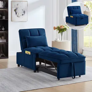 Convertible Sleeper Chair Sofa Bed Adjustable Pull Out Sleeper Chair Bed Multi-Pockets Folding Sofa Bed for Living Room Bedroom Small Space, 4-in-1 Sofa Bed, Velvet