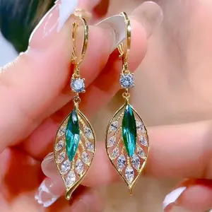 Elegant Crystal Zircon Leaf Earrings, Leaf Design, Sparkling Decor, Perfect for Daily Wear, Parties, Holidays, Ideal Gift for Women, Durable Jewelry