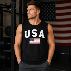 USA Flag Tank Top – American Patriotic Sleeveless Shirt for Men Women, Minimal USA Letter Graphic Gym Tank, Fourth of July Summer Apparel Hoodie - Sweatshirt