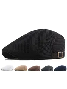 Unisex Adjustable Plain Woven Beret Hat, Casual Fitted Design for All Seasons, Perfect for Travel Beach Vacation Outdoor Activities, Mesh Hat