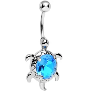Aqua Gem Swimming Turtle Belly Ring Aqua Gem Swimming Turtle Belly Ring