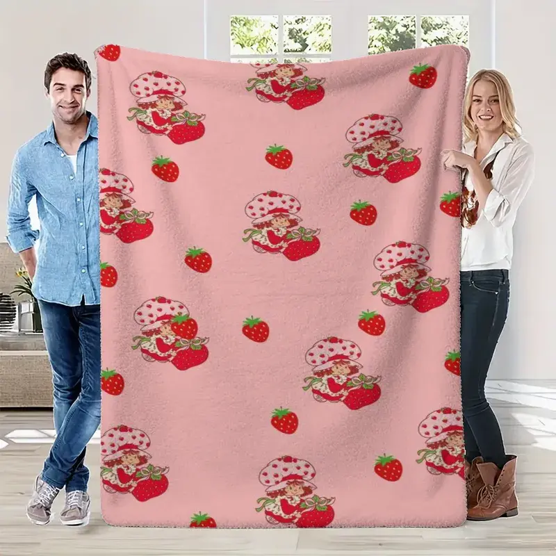 Strawberry Shortcake Blanket, Pink Strawberry Girl Throw Blanket, Cute Retro Cartoon Fleece Blanket for Couch Sofa Bed Bedroom, Cottagecore Y2K Room Decor, Valentine’s Day Birthday Christmas Gift for Strawberry Shortcake Fans