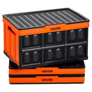 【fathersdaygift】VEVOR Plastic Collapsible Storage Bins with Lids,45L 3PacksStackable Folding Storage Crates with HandlesHolds 44 lbs Per BinHeavy Duty ContainersSpace-Saving Basketsfor Home Organizing
