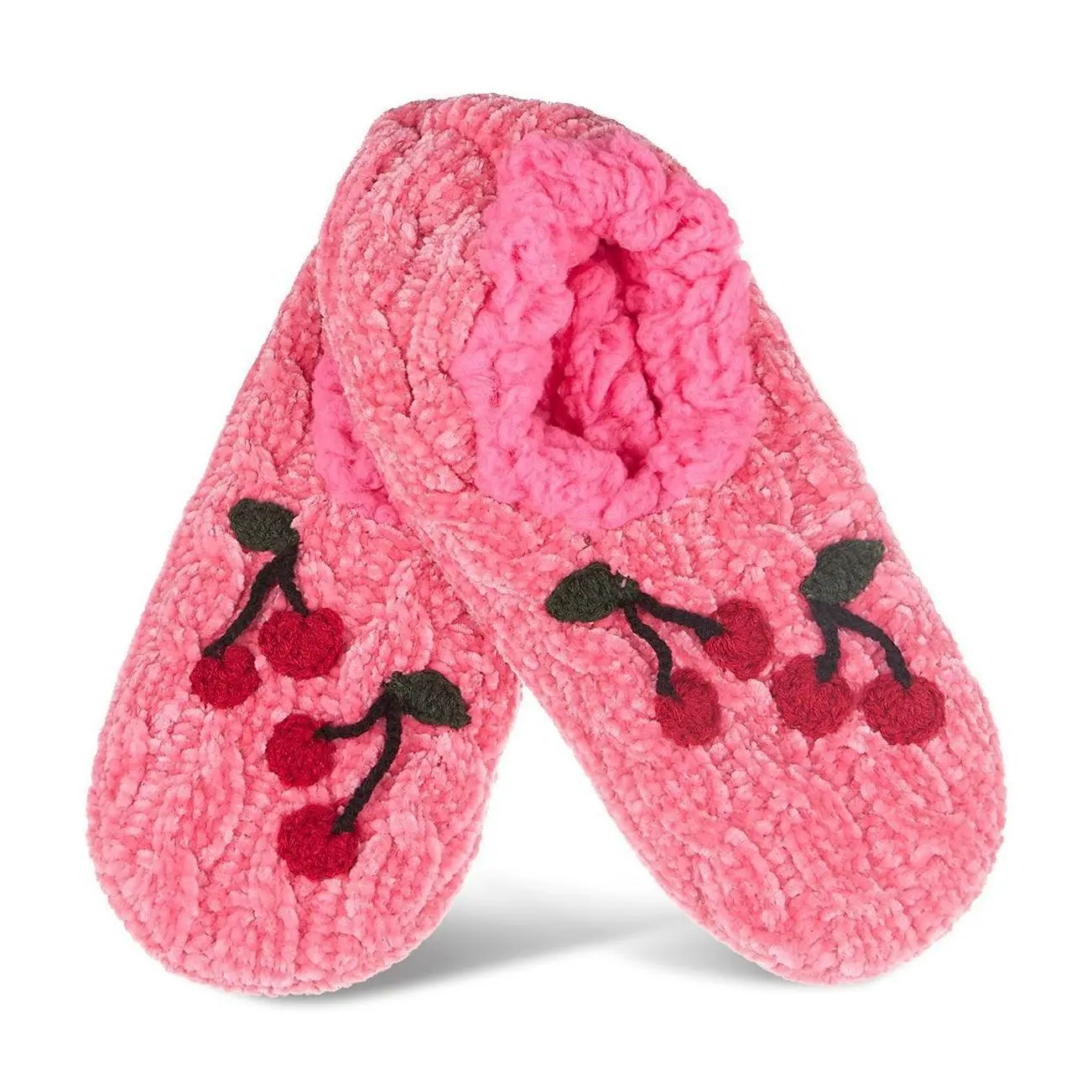 Memoi Women's Cozy Cherries Chenille Sherpa Lined Slippers