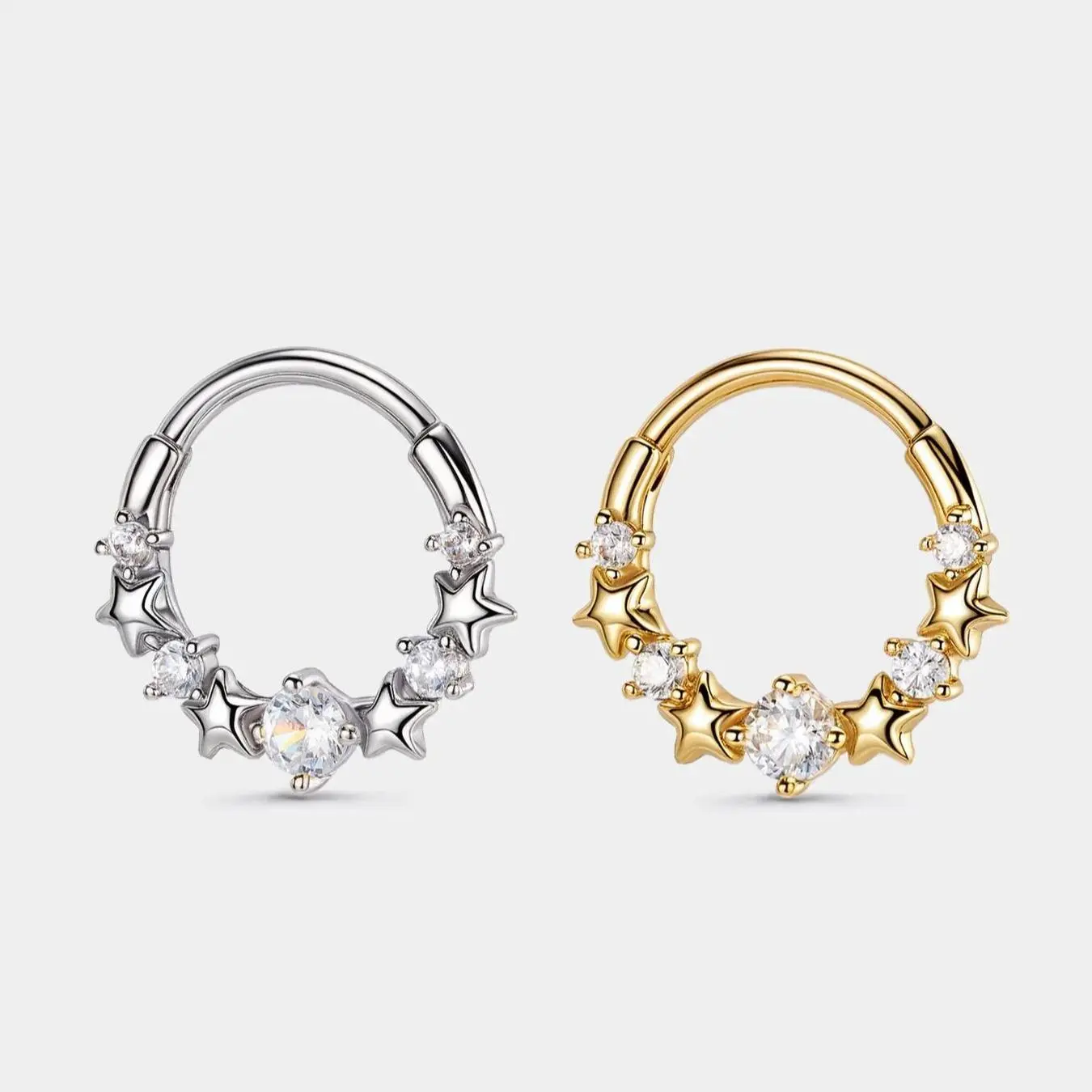 OUFER BODY JEWELRY 16G 316L Stainless Steel Constellation Galaxy Segment Ring - CZ Star Clicker Open Daith Septum Piercing Jewelry for Daily Wear, Nose Piercings, Cz Stone Jewelry, Galaxy Design Ring