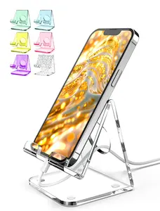Acrylic Cell Phone Stand, Clear Phone Holder for Office Desk, Vanity, Kitchen, Bedside Table, Compatible with iPhone/Smartphones/iPad/Switch/Kindle, Office Desk Accessories, Desk Organization