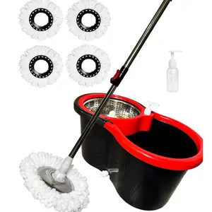 360° Spin Mop Bucket with Wheels, Water Drain Plug & 4 Microfiber Mop Heads