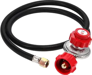 GasOne 2109-RED 4 ft High Pressure 0-20 PSI Adjustable Regulator with Red QCC-1 Type Hose-Works with Newer U.S. Propane Tanks