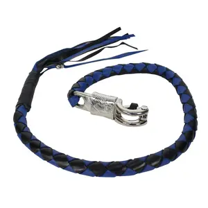 Dream Apparel 36inch/91cm Black And Blue Get Back Whip With 1 small solver skull tied to fringe for Handlebar, Beautiful Decoration For Motorcycle, Style and Fashion Accessory