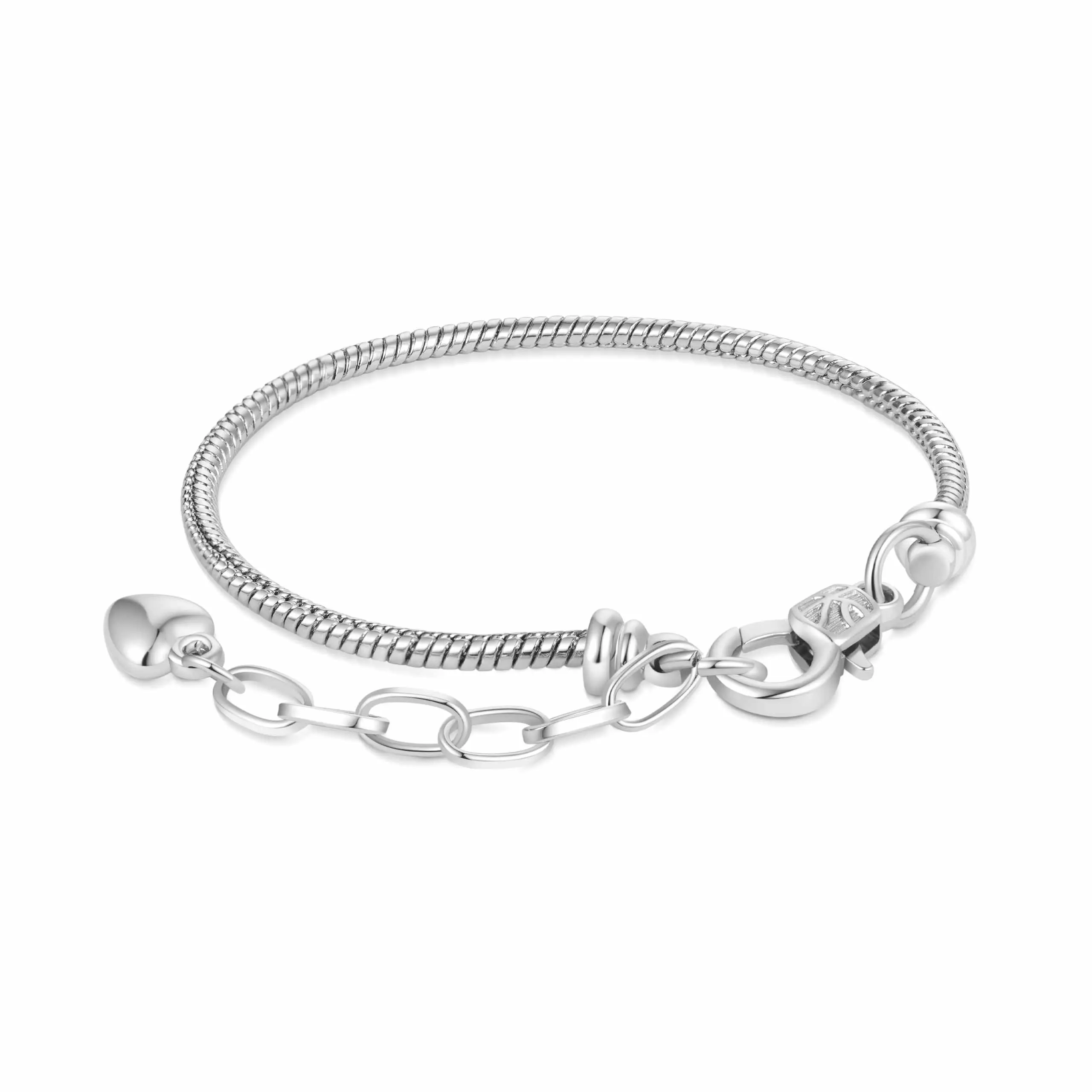 GNOCE Heart Shaped Adjustable Charm Bracelet, Stainless Steel Snake Chain Bolo Bracelet with Lobster Clasp and Adjustable Extender for DIY Jewelry Making, Heart Shaped Bracelet