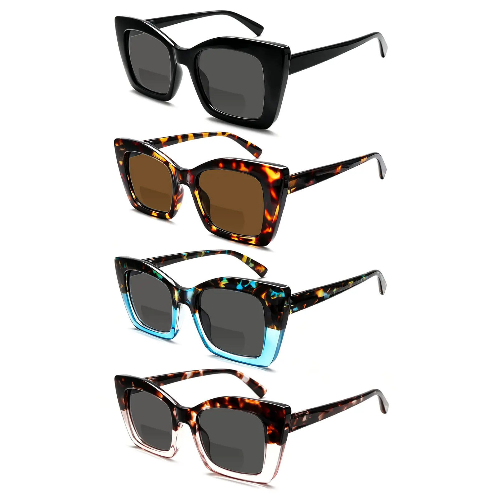 4 Pack Bifocal Reading Sunglasses for Women Oversized Square Sun Readers Oprah Style for Women UV400 Protection