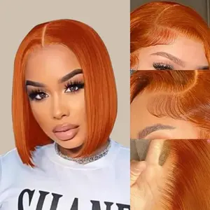 gk Ginger Orange Human Hair Bob Wig, 14in 13X4 Lace Front, 180% Density Short Straight, Lace Glueless Wig for Black Women, Wigs Human Hair, Glueless Wigs