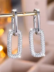 Unique Female White Rectangle Zirconia Stone Hoop Earring Silver Gold Color Simple Wedding Earrings For Women Statement Earrings