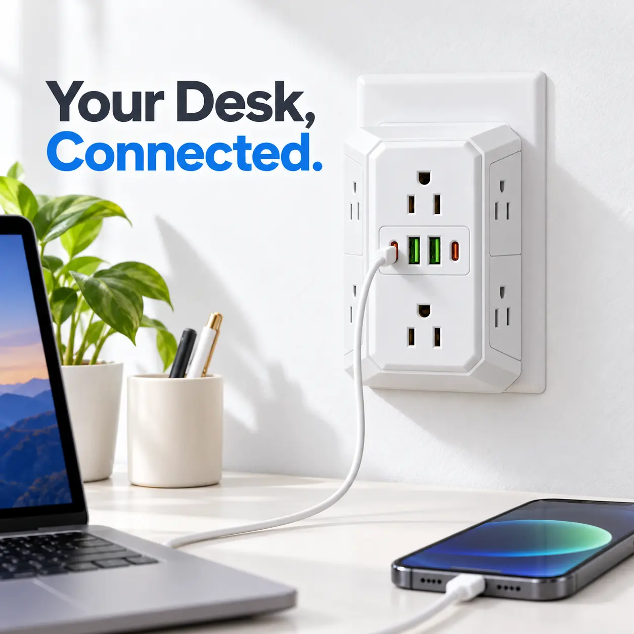 Protector Outlet with 6 AC Outlets and 4 USB Ports, Wall Outlet Extender, Wall Socket Extender, Outlet Extension for Home, Travel and Office