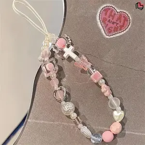 Cute Flower & Butterfly Decor Beaded Phone Chain, Y2K Phone Lanyard, Phone Strap for Women & Girls, Fashion Phone Accessories for iPhone, Camera, Key, Phone Charms, Cell Phone Charm