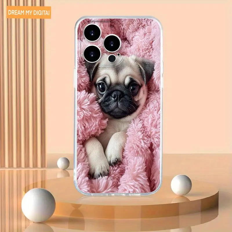 Cute Pink Pug Design TPU Silicone Phone Case - Shockproof Anti-Drop Protector Cover Casing for iPhone 16,15,14 Pro Max,13,12,11,XR,XS Plus - Premium Mobile Phone Accessories, Ideal Gift for Loved Ones