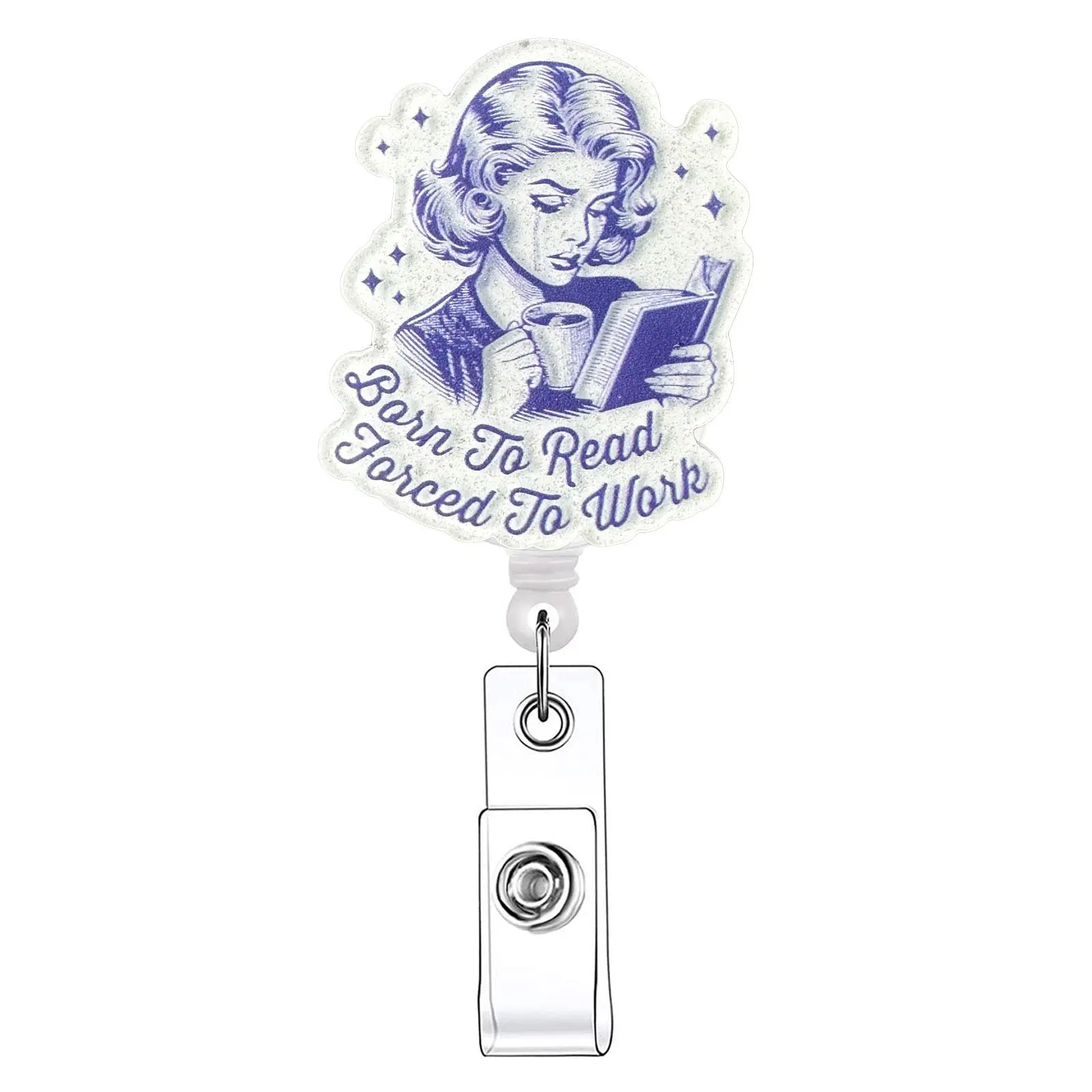 Reading Girl Pattern Retractable Badge Reel, Nursing Student Badge Reel, Medical Badge Reel, 1/20pcs Acrylic ID Holder with Clip for Nurses, Doctors, Students & Office Staff, Identification Badges & Supplies