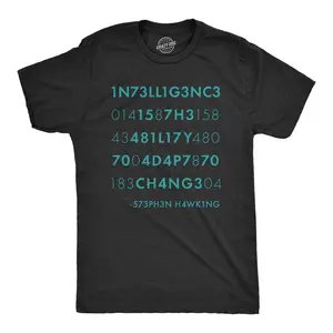 Mens Intelligence Is The Ability to Adapt to Change T Shirt Funny Stephen Hawking Quote Novelty Tee Mens Funny T Shirts Cool Vintage Fashion T-Shirt Gift Classic Menswear Funny Teacher Short Sleeve Novelty Tees Black