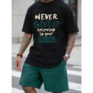 Men's Graphic T-Shirt and Shorts Set, Casual Knitted Summer Two-Piece Outfit