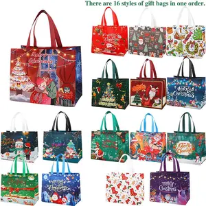 16PCS Christmas Gift Bags With Assorted Patterns. Reusable Non - Woven, Handle - Equipped. Ideal For New Year & Christmas Decor, Perfect For Holiday Gifting.Box Packs heavy-duty storage tote foldable shopping tote Water-Resistant market trip