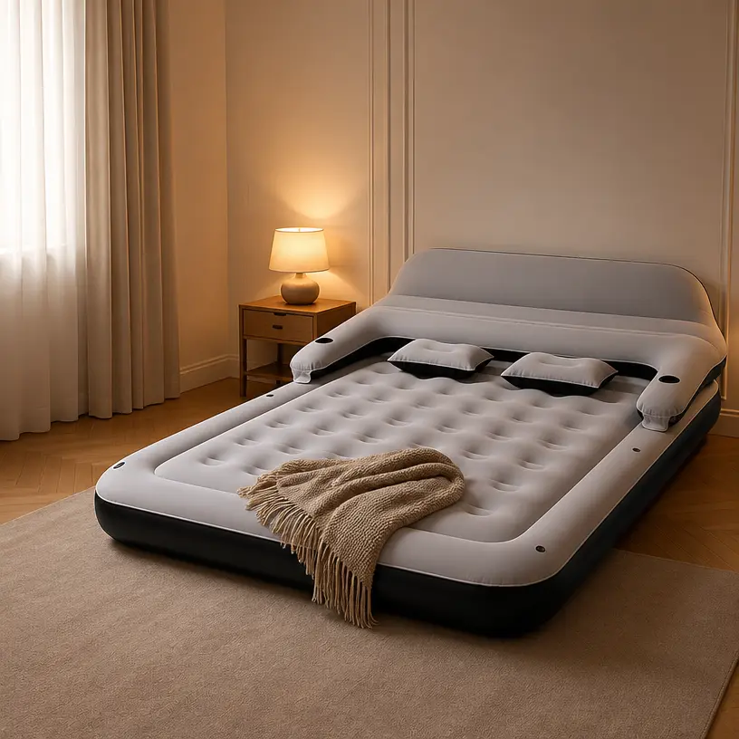 Comfortable Inflatable Guest Blow Up Airbed - Lightweight Beds with 2 Pillows, Free Electric Pump, Portable Airbed, Pump-Free Option for Camping, Outdoor Use