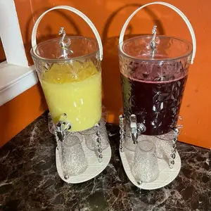 Eye Catching Style 1 set of 2 Gallons Plastic Beverage Dispenser with Stand and 3 Cups for Elegant Entertaining at Events