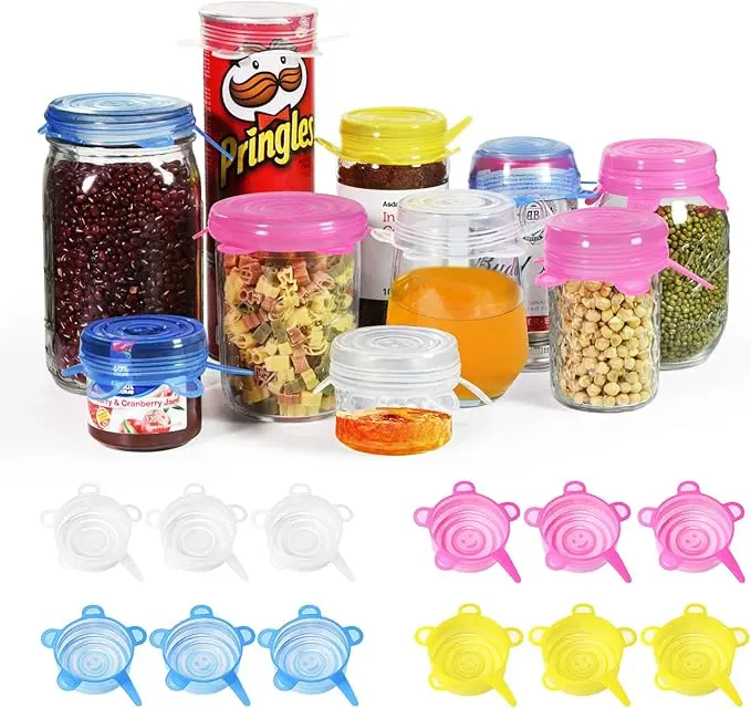 12 Pack Small Silicone Stretch Lids - Reusable Durable Food Storage Covers for Cups, Small Bowls, Cans - 2.6 In (Stretches to 3.5 In) Kitchen Drinkware Accessories