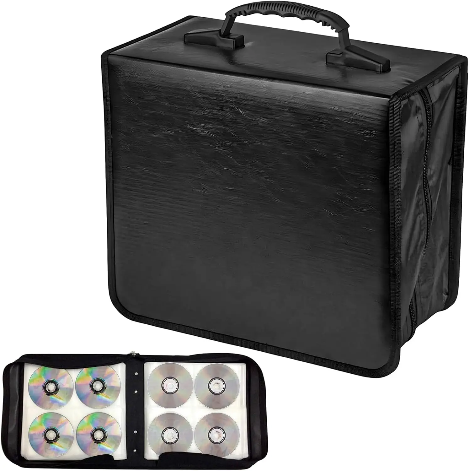 520 Capacity CD Case Holder, PU Leather CD DVD Storage Binder Media Organizer with Zipper, Portable Storage Booklet Album Box for Vehicle Home Office, Car Accessories