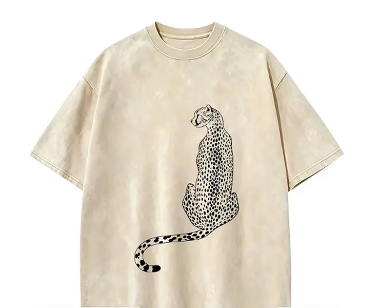 Vintage Sitting Leopard Graphic T Shirt Washed Oversized Jungle Animal Print Casual Women Tee