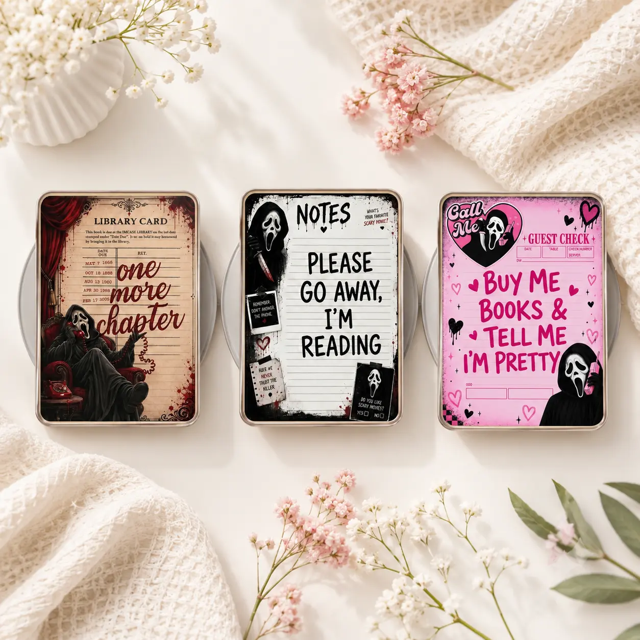 Spooky BookTok Phone Grip, Aesthetic Horror Pop Socket, Cute Reading Phone Stand