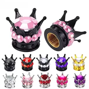 4Pcs/Set Bling Rhinestone Crown Tire Valve Stem Caps for Car Auto Bike and Motorcycle