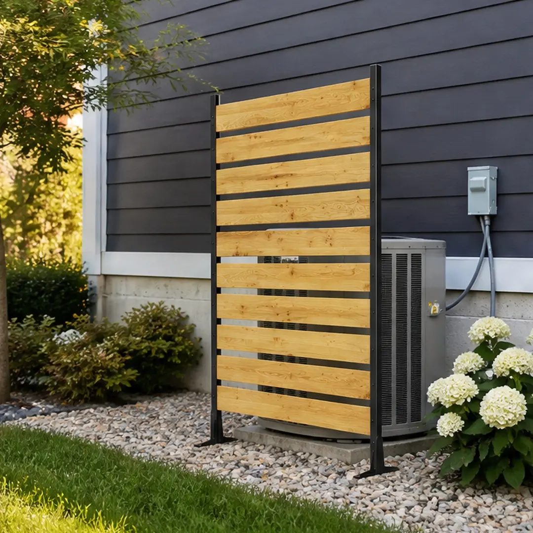 Rustic Cedar Wood Privacy Screen, 72.8"H x 38.6"W Freestanding Outdoor Fence Panel with Aluminum Frame for Patio, Deck, or Backyard Enclosure