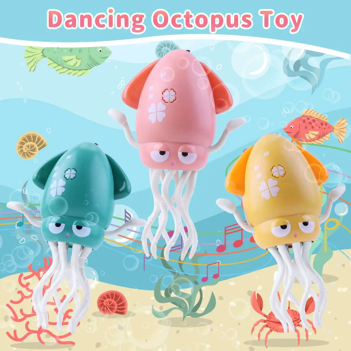 Dancing Squid Toy for Kids with LED Lights & Music, Crazy 8-Leg Action Octopus with Smart Obstacle Avoidance, Toddler Toys for Interactive Fun Gifts Sensory Motor Skills Imaginative Play