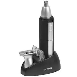 212 MAIN Optimus Personal Grooming System - Rotary Blades Hair Trimmer & Clipper, Trimmer Head Attachment, Storage, Rubber Coated Easy Grip, Fast Trim, Water Resistant, Black-Silver