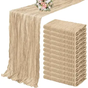 12 Pack Cheesecloth Table Runner 35 x 120 inch Long Boho Cheese Cloth Gauze Table Semi Sheer Table Runner for Wedding, Bridal Shower, Birthday Party (Beige)